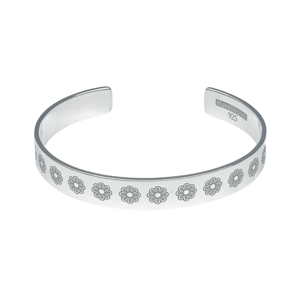 Daisy Flower Engraved Bangle